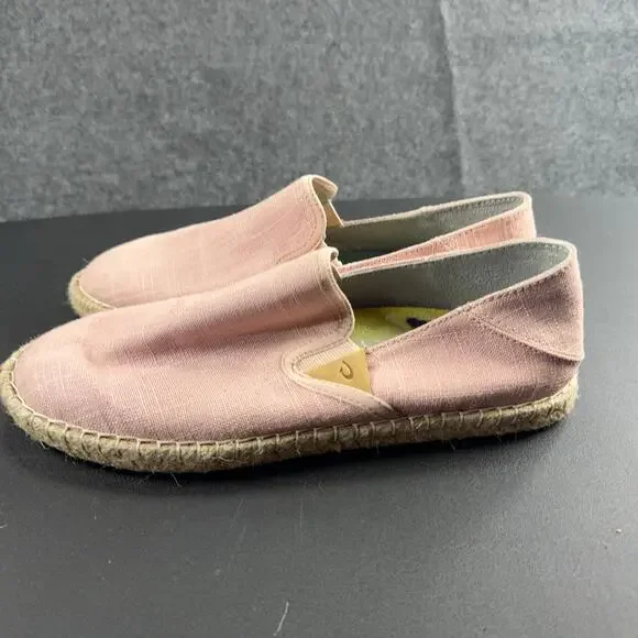 OLUKAI Kaula Pa'a Kapa Rose Pink Linen Espadrille Slip On Loafers Wms‎ 9US 39EU - Picture 2 of 9